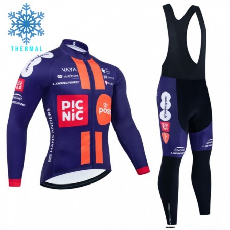 Fietskleding (Fietsshirt Lange Mouw + Lange Koersbroek) 2025 Picnic Postnl Navy Winter Thermal Fleece